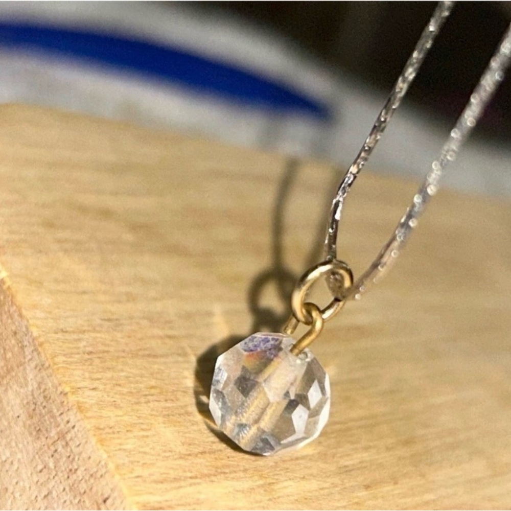 Iridescent Crystal Pendant Necklace Silver Vintage Aurora Borealis AB Pendant - Picture 6 of 7